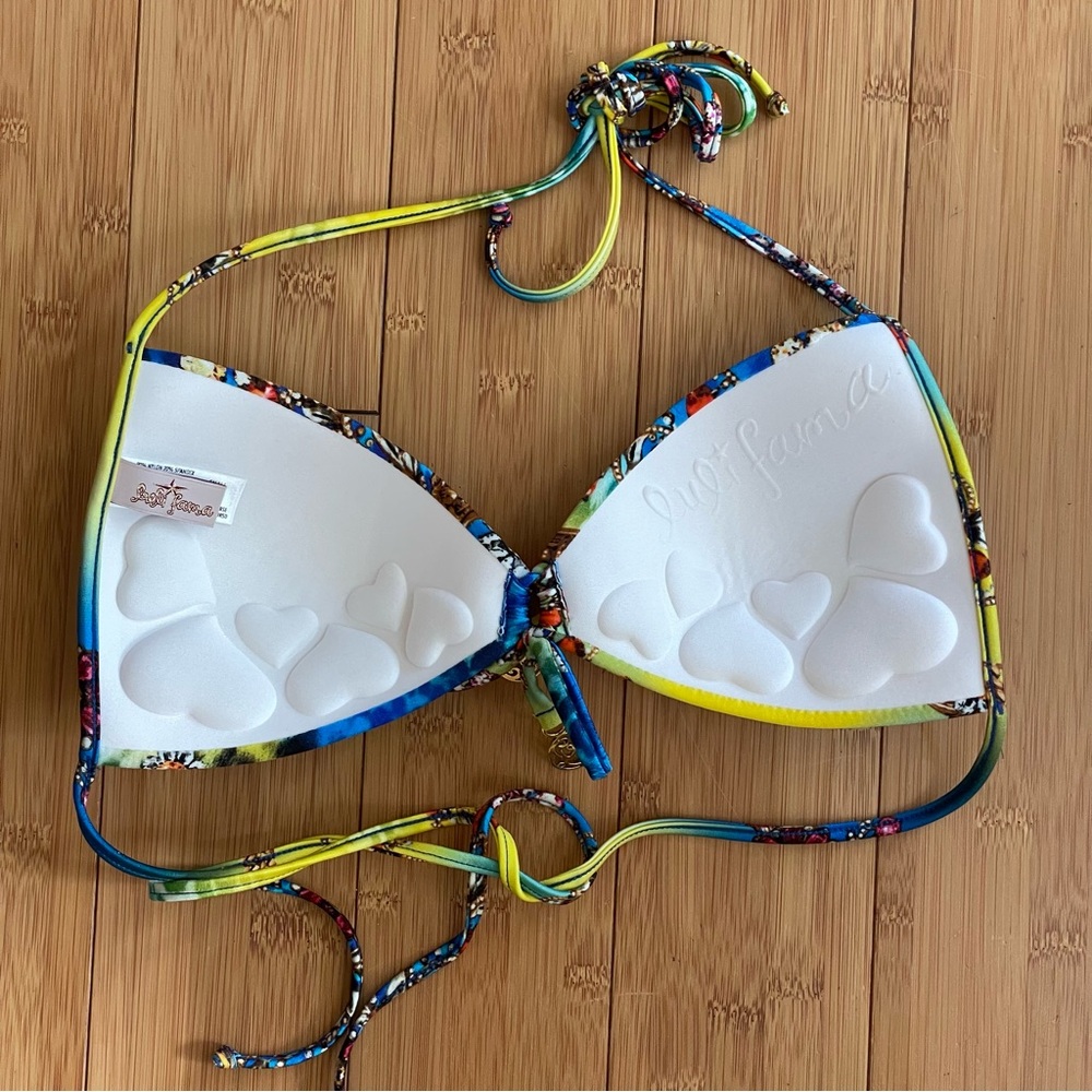 Luli Fama Blue Yellow Bikini Set with 2 Tops and 1 bottom Small - Picture 6 of 12